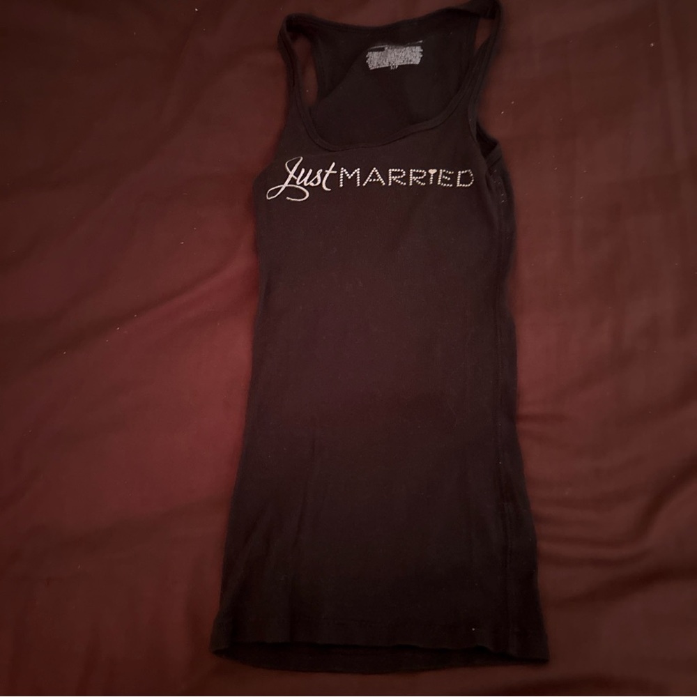 Victoria's Secret Black Bling “Just Married” Tank Top Size Small